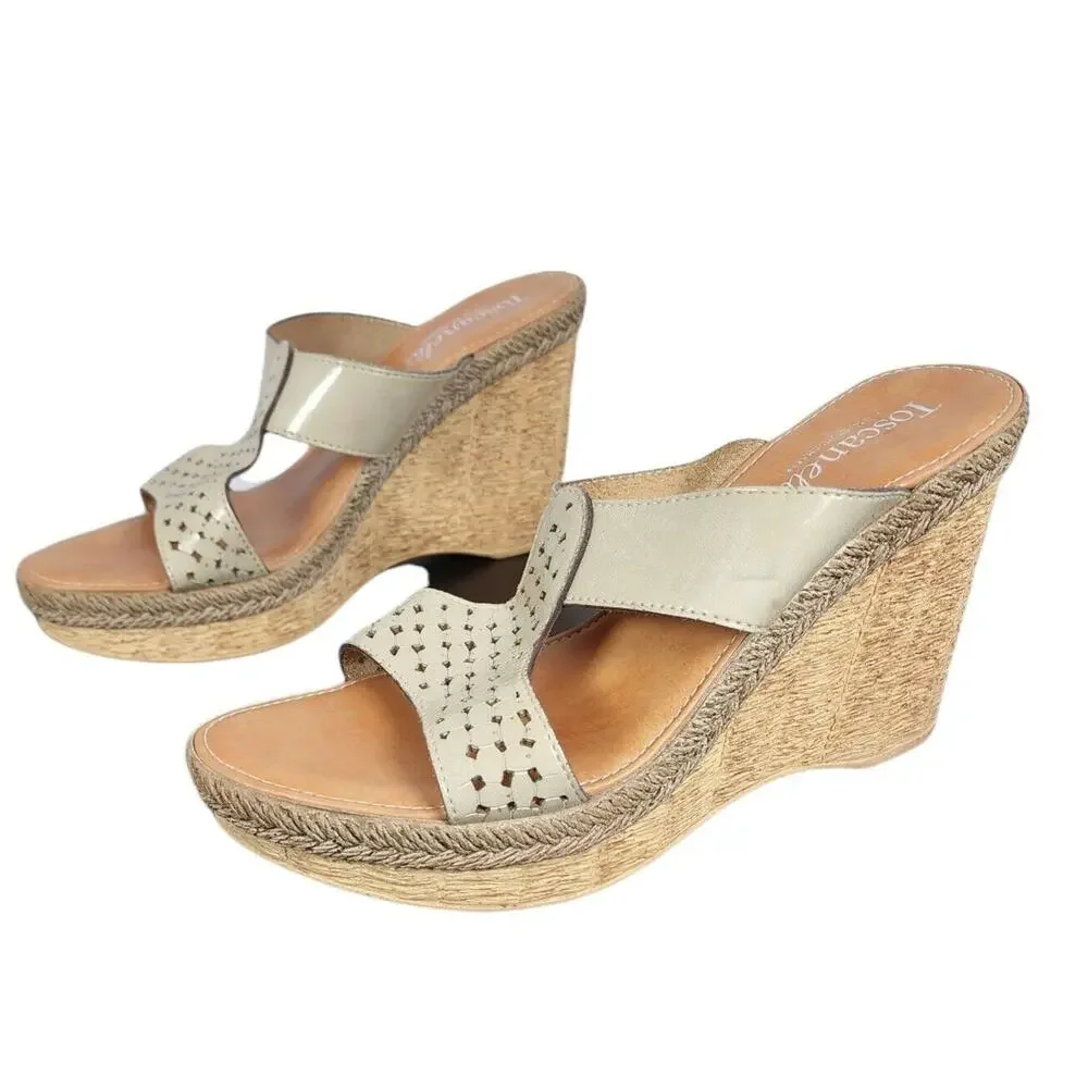 TOSCANELLA Made in Italy Tan Cork Platform Sandals Wedge Heel Shoes Sz 10